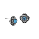 AE-6311-TQ Sterling Silver Flower Design Earring With Turquoise Jewelry Bali Designs Inc